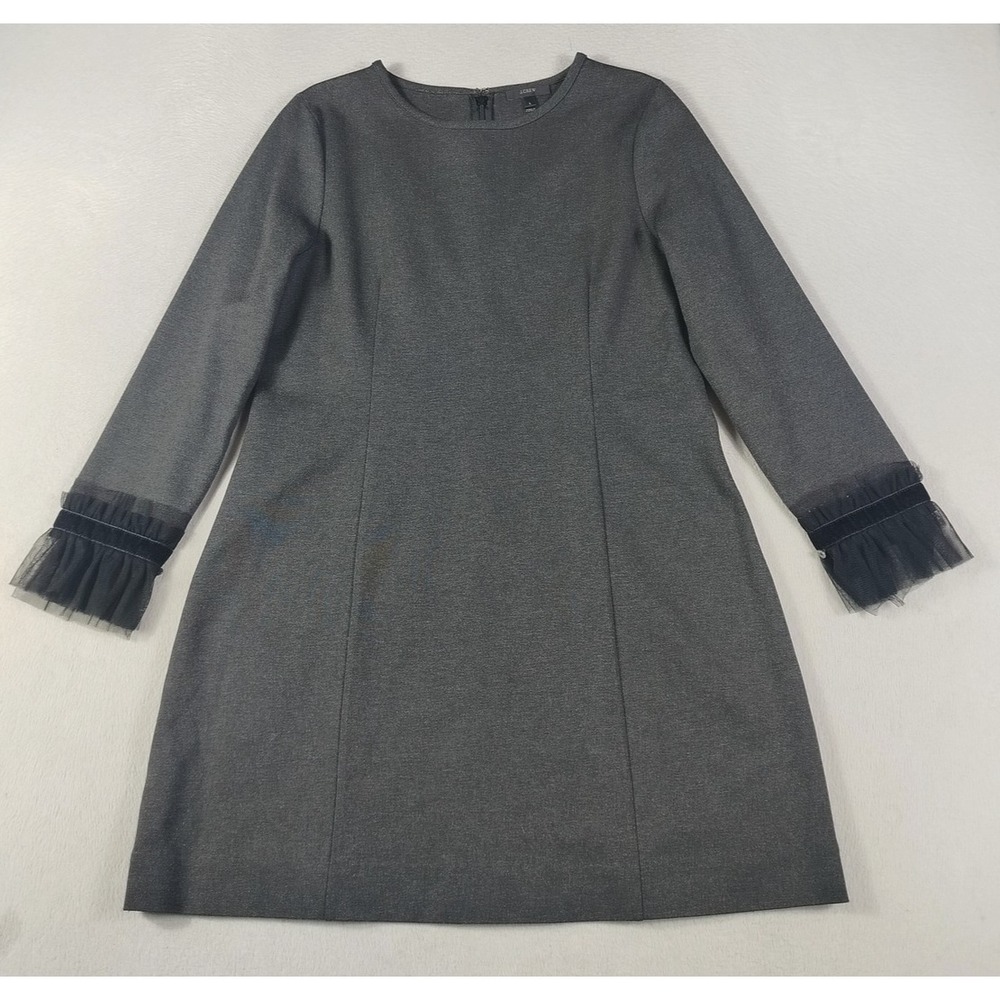 J. Crew Dress Womens Large Gray Knit Shift Short Long Bell Sleeve Ruffle Cuff